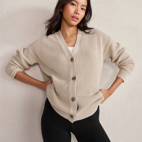 Haven Well Within Fawn/Light Brown Organic Cotton Shaker Stitch Cardigan - Picture 1 of 5